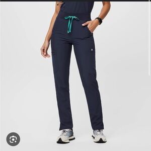 NAVY BLUE FIG SCRUB BOTTOMS W TEAL DRAWSTRING.